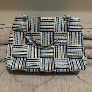 Vintage M & G Bertini Striped Multicolor Blur Woven Handbag Mini Tote Bag Purse